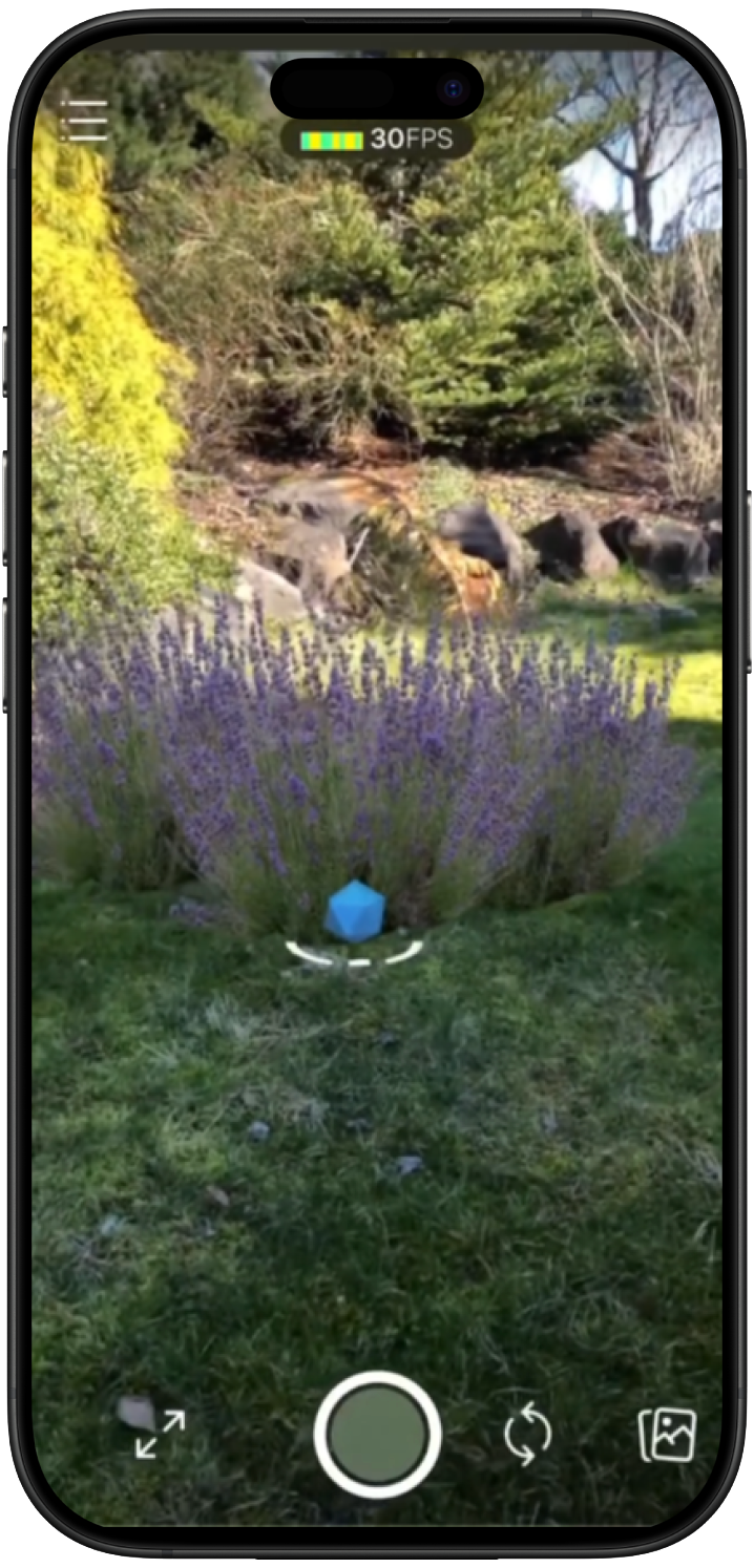 Modèle 3D d'une plante posé dans un jardin en réalité augmentée